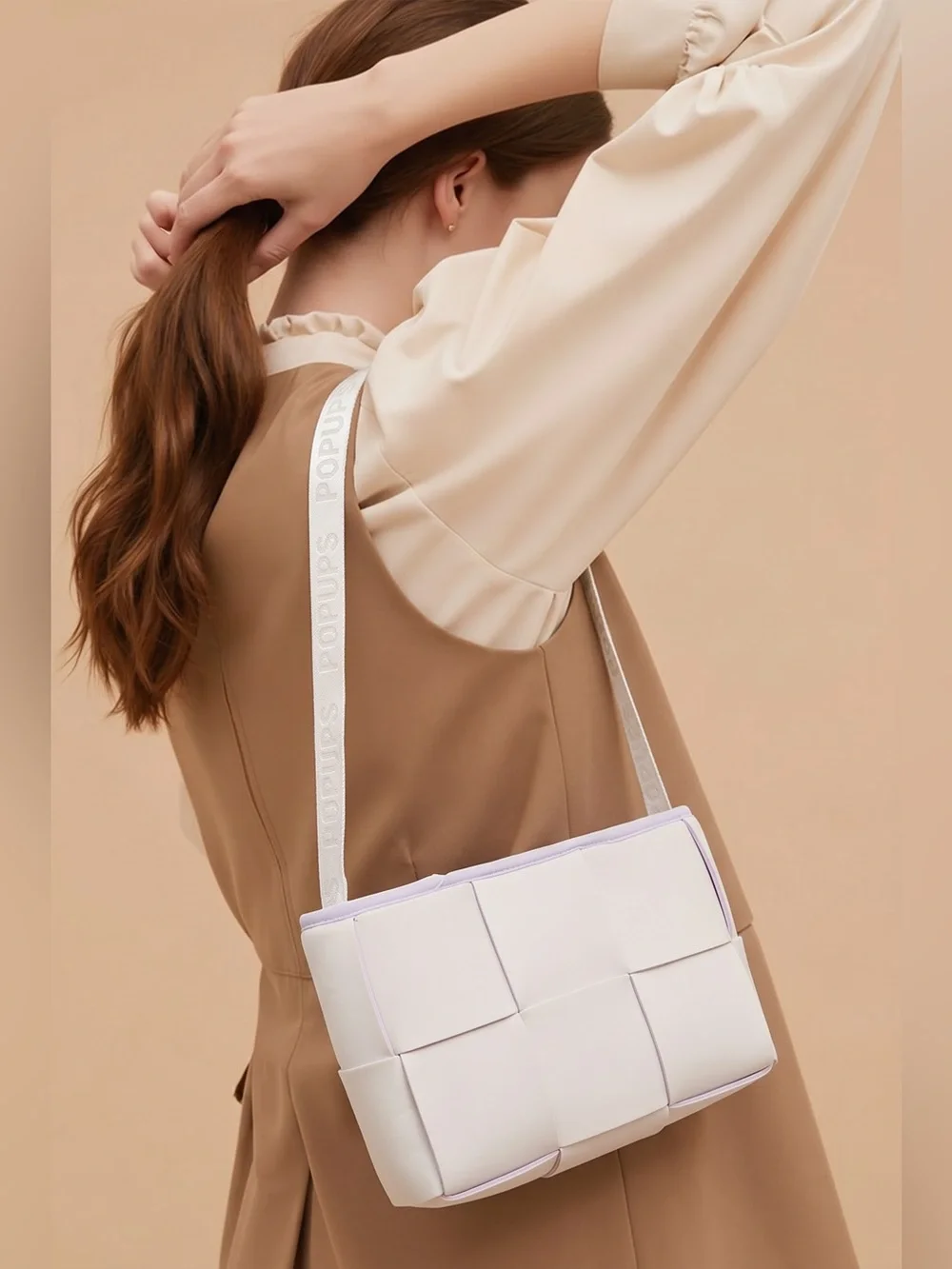 Popups Small Neoprene Tote Bag Lightweight Interior Pocket Soft White Yellow NEW